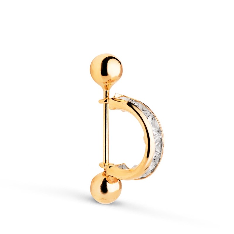 Piercing De Oreja Oro Amarillo Medio Aro Con Circonitas Carre Y Dos Bolas. Aro: 11X3Mm oro 18k