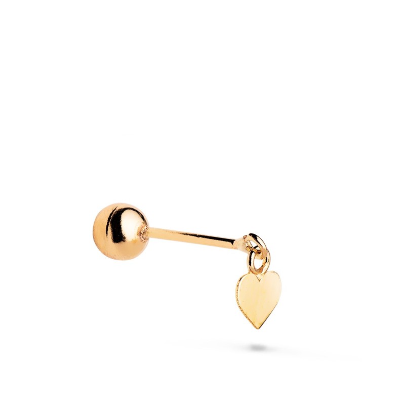 Piercing De Oreja Oro Amarillo Con Colgante Corazon. Medida: 4,5 X 5 Mm. Cierre Bola 4 Mm oro 18k