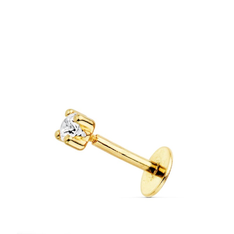 Piercing Labio Oro Amarillo Circonita Garras 2.5 Mm Grueso Barra 1.20 Mm Longitud 7 Mm Total Piercing 9 Mmoro 18k