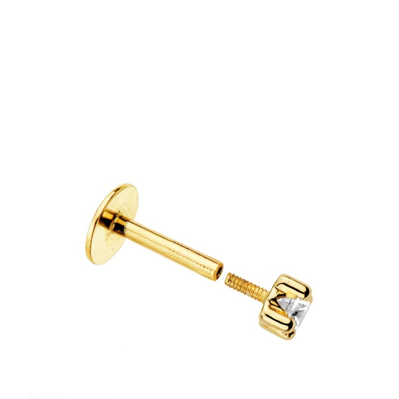 Piercing Labio Oro Amarillo Circonita Garras 2.5 Mm Grueso Barra 1.20 Mm Longitud 7 Mm Total Piercing 9 Mmoro 18k