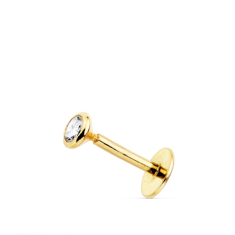 Piercing Labio Oro Amarillo Circonita Bocel 3 Mm Grueso Barra 1.20 Mm Longitud 7 Mm Total Piercing 9 Mm oro 18k