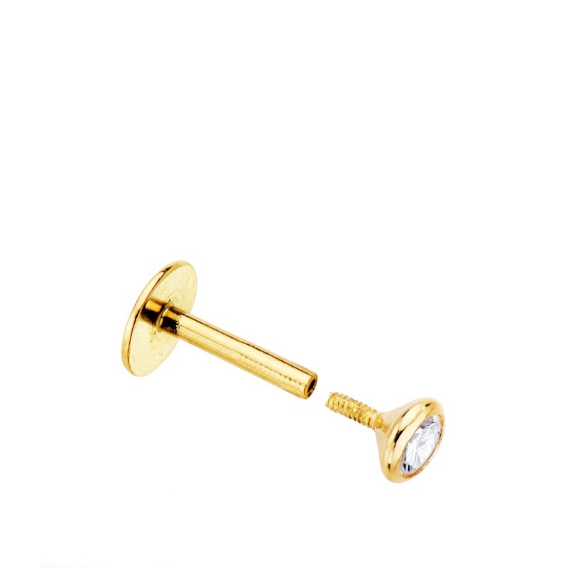 Piercing Labio Oro Amarillo Circonita Bocel 3 Mm Grueso Barra 1.20 Mm Longitud 7 Mm Total Piercing 9 Mm oro 18k