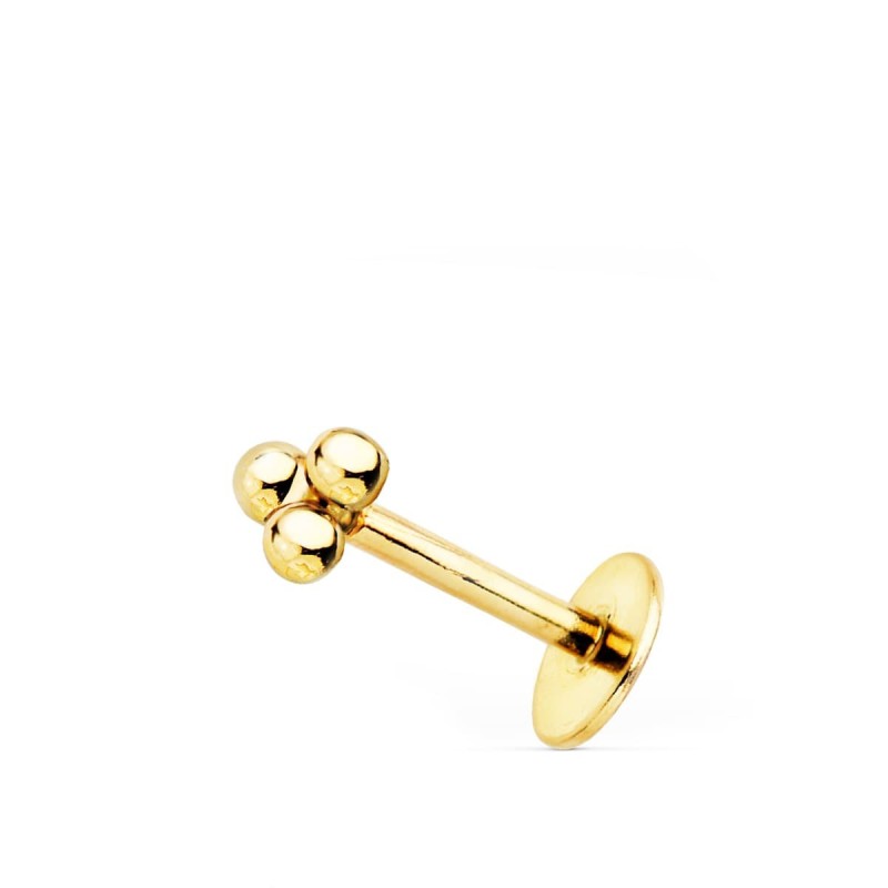 Piercing Oreja Oro Amarillo Piramide Tres Bolitas 4X3.5 Mm ( Unidad ) oro 18k