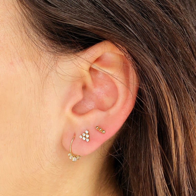 Piercing Oreja Oro Amarillo 3 Bolas Lisas 6X2 Mm ( Unidad ) Grueso Barra 1.20 Mm Longitud 7 Mm Total Piercing 9 Mm oro 18k