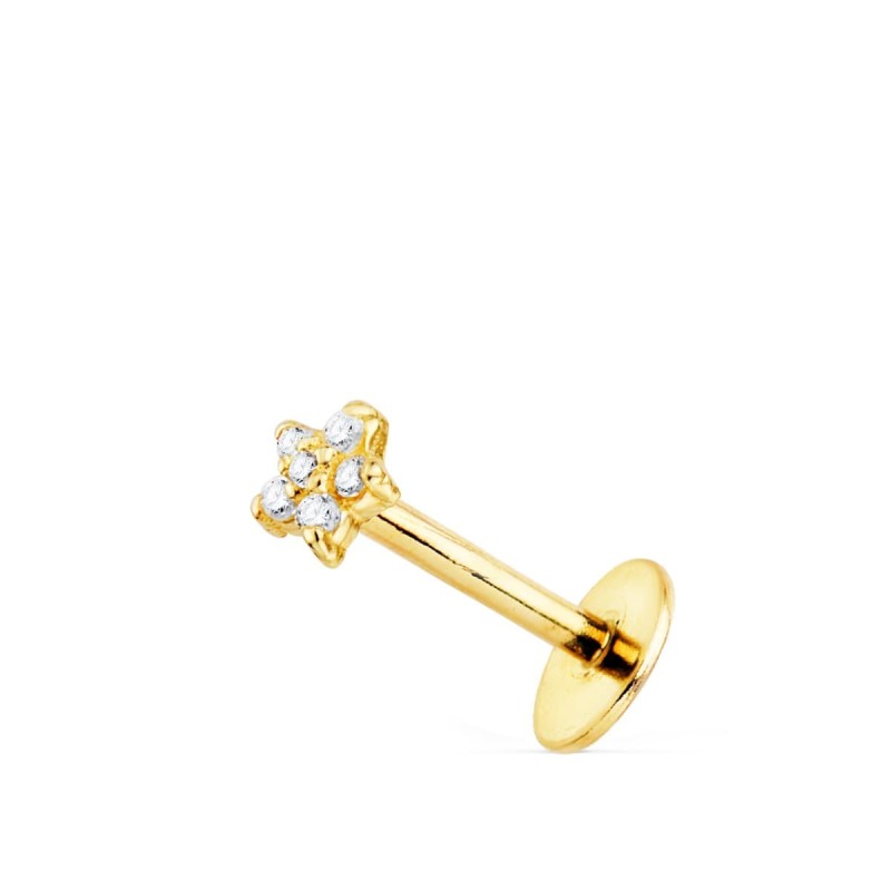 Piercing Oro Amarillo Oreja Estrella Con Circonita 3.5X3.5 Mm ( Unidad ) oro 18k