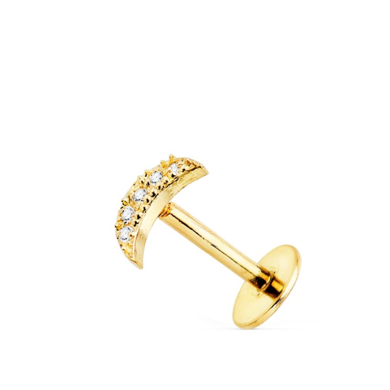 Piercing Oreja Oro Amarillo Luna Con Circonita 6X3 Mm ( Unidad ) oro 18k