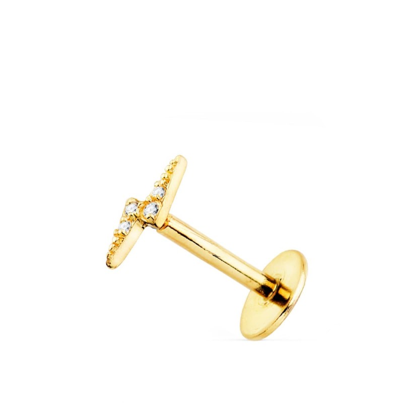 Piercing Oreja Oro Amarillo Rayo Con Circonita 8X2.5 Mm ( Unidad ) oro 18k