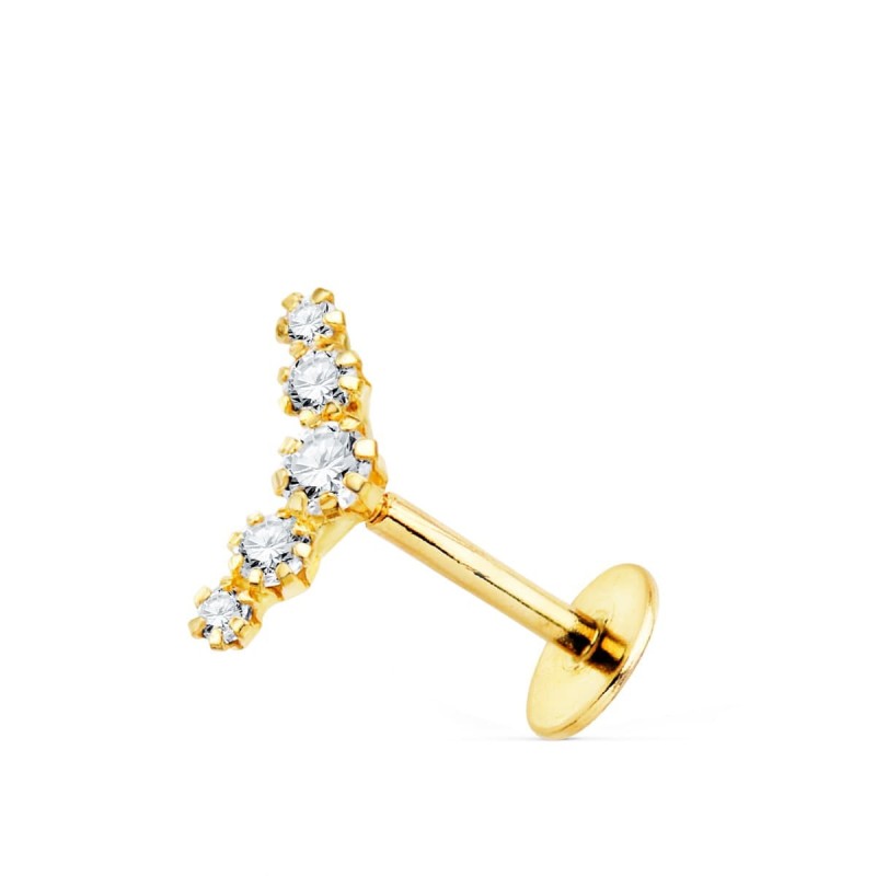 Piercing Oreja Oro Amarillo 5 Circonita En Garras 10X3 Mm ( Unidad ) oro 18k