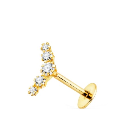 Piercing Oreja Oro Amarillo 5 Circonita En Garras 10X3 Mm ( Unidad ) oro 18k