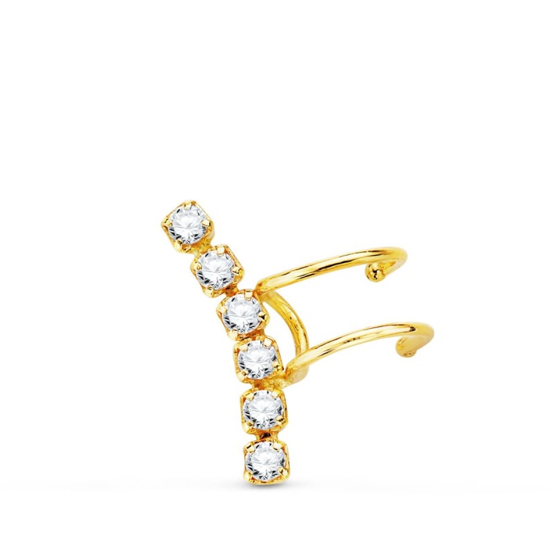 Pendientes Ear Cuff Cartilago Oreja Oro Amarillo Circonita 15 Mm Alto oro 18k