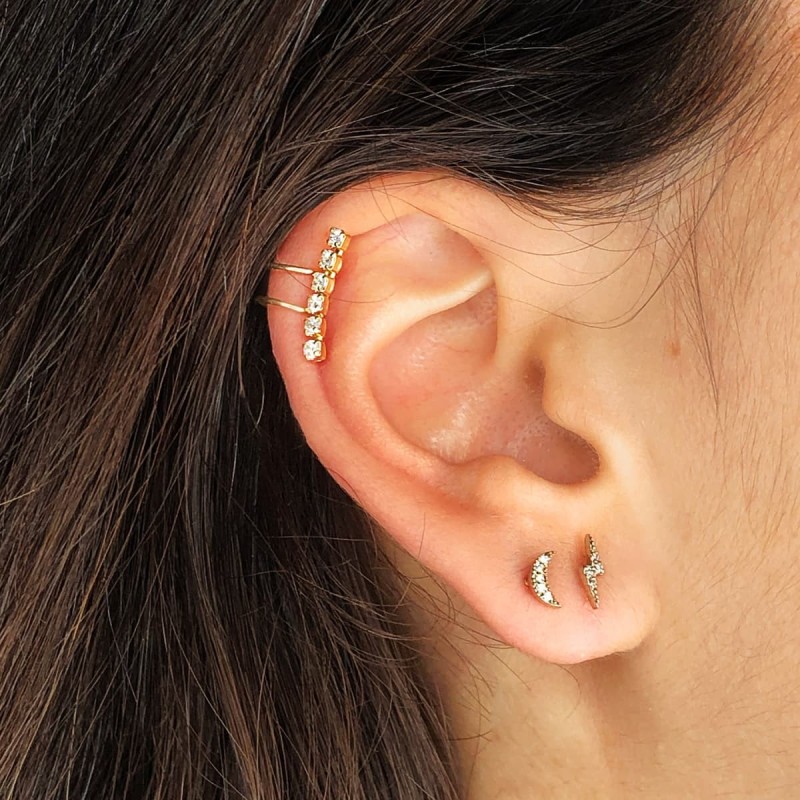 Pendientes Ear Cuff Cartilago Oreja Oro Amarillo Circonita 15 Mm Alto oro 18k