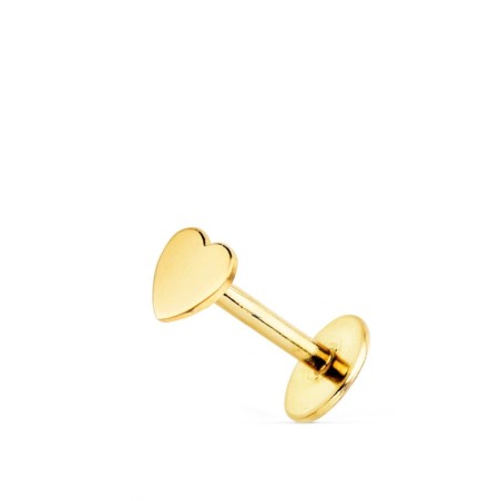 Piercing De Oreja Oro Amarillo Con Corazon 5 X 3 Mm. Cierre Tuerca oro 18k