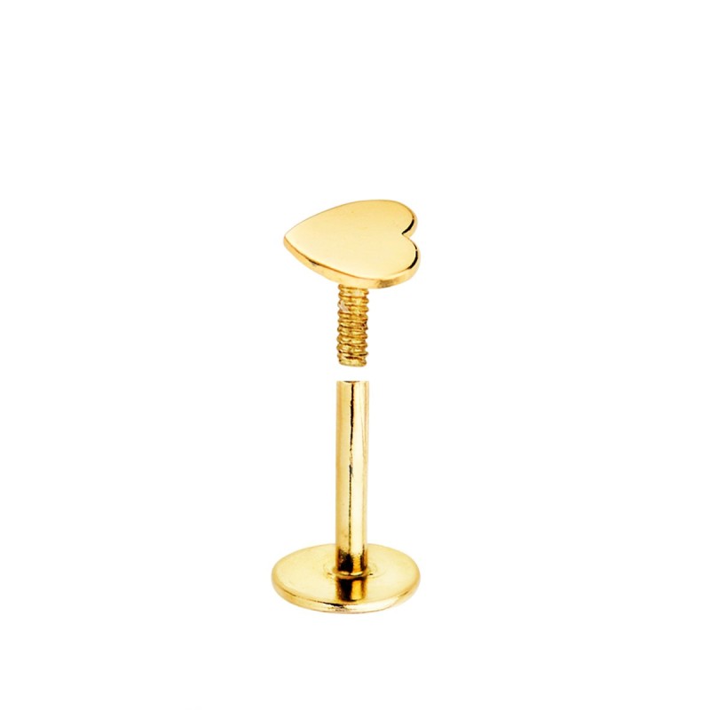 Piercing De Oreja Oro Amarillo Con Corazon 5 X 3 Mm. Cierre Tuerca oro 18k