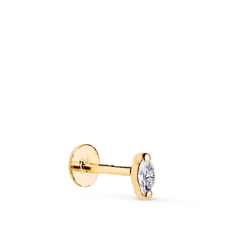 Piercing Oreja Oro Amarillo Con Circonita 4 X 2 Mm. Grueso Barra 1.20 Mm Longitud 7 Mm Total Piercing 9 Mm oro 18k