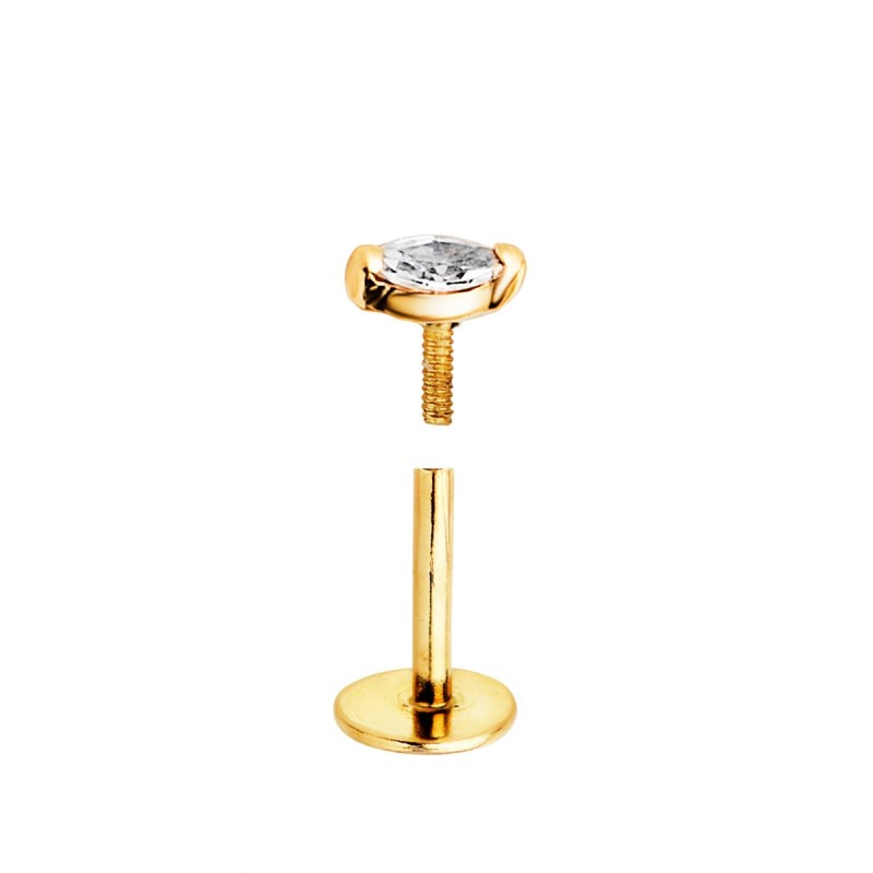 Piercing Oreja Oro Amarillo Con Circonita 4 X 2 Mm. Grueso Barra 1.20 Mm Longitud 7 Mm Total Piercing 9 Mm oro 18k