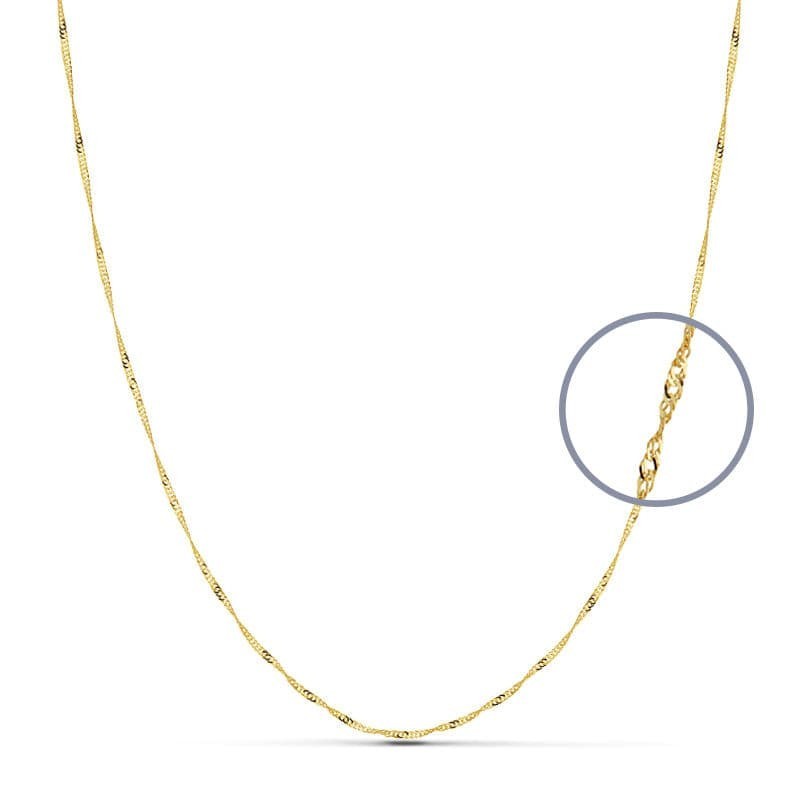 Cadena Oro Amarillo Maciza Singapur 50Cm 1 Mm oro 18k