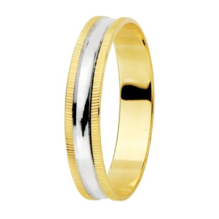 Alianza Oro Bicolor Brillo Y Bordes Estriados. Ancho: 4 mm oro 18k