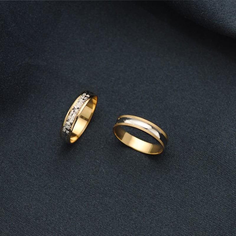 Alianza Oro Bicolor Brillo Y Bordes Estriados. Ancho: 4 mm oro 18k