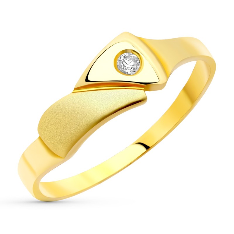 Sortija Oro Amarillo Motivo Mate Y Briilo Con Circonita. Ancho: 5,5 mm oro 18k