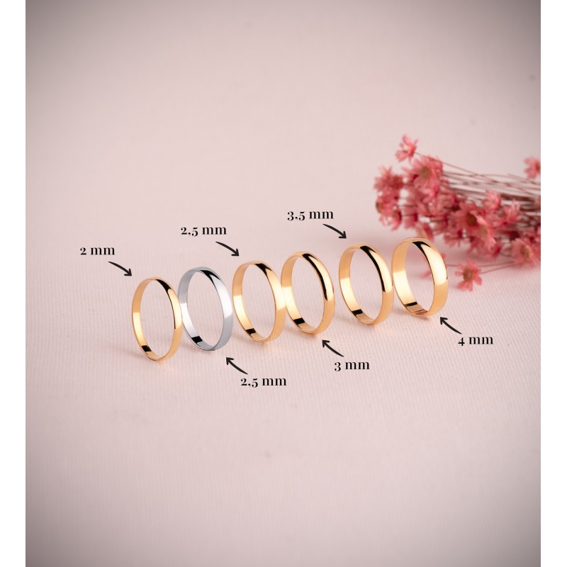 Alianza Oro Blanco Lisa Brillo. Ancho: 2,5 mm oro 18k