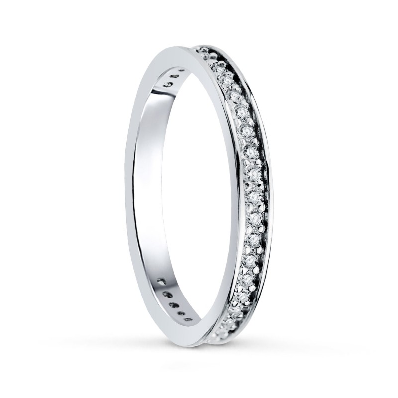 Media Alianza O Anillo Oro Blanco Con Circonita Clavada Ancho: 2,5 mm oro 18k