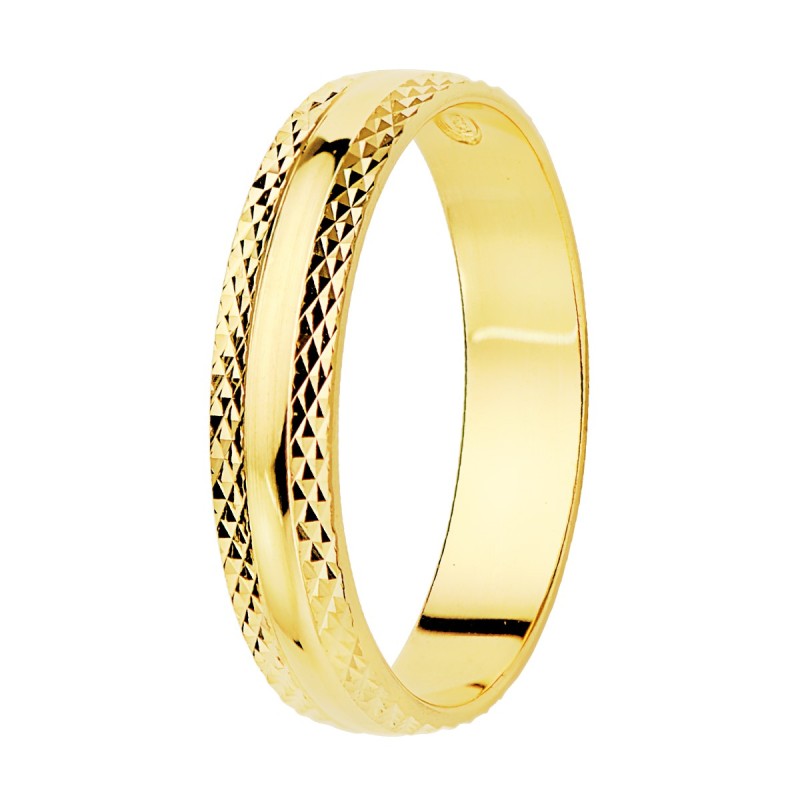 Alianza Oro Amarillo Brillo Y Bordes Tallados. Ancho 4 mm oro 18k