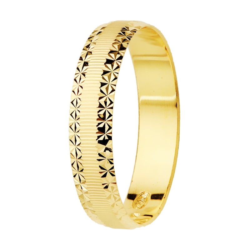 Alianza Oro Amarillo Mate Y Bordes Diamantados. 4 mm oro 18k
