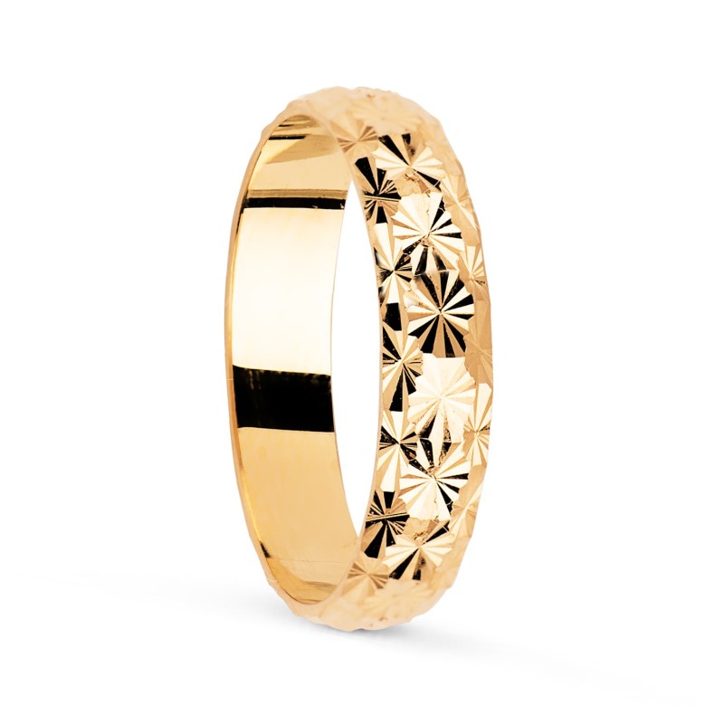 Alianza Oro Amarillo Diamantada. Ancho: 4 mm oro 18k