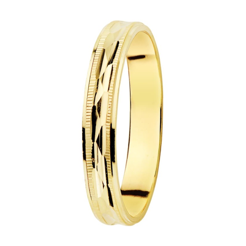 Alianza Oro Amarillo Tallada Y Bordes Estriados. Ancho: 3 mm oro 18k