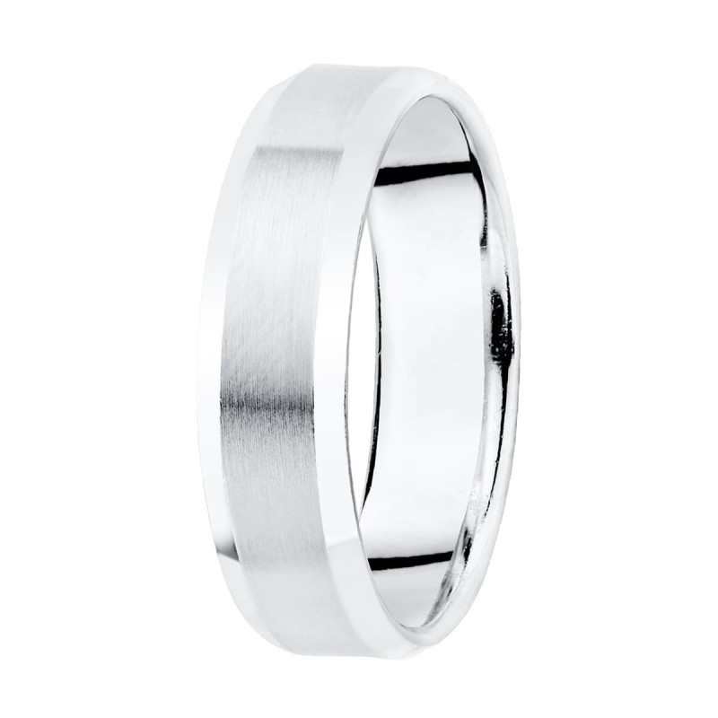 Alianza Oro Blanco Matizada Y Bordes Brillo. Ancho: 5 mm oro 18k