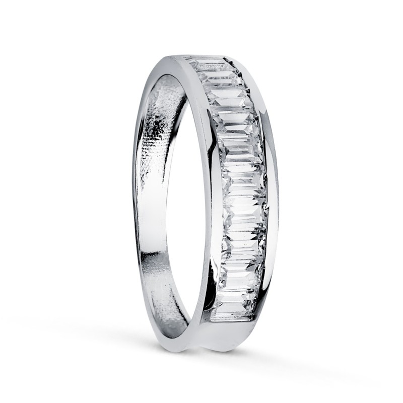 Alianza Oro Blanco Circonita Barritas. Ancho: 4.5 mm. oro 18k
