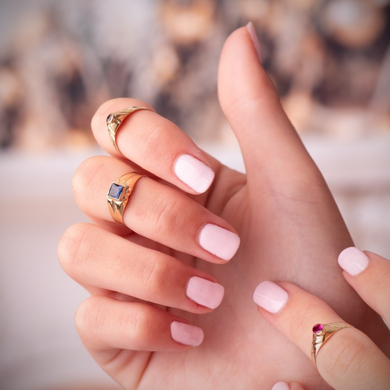Solitario Oro Amarillo Pequeño Bebe O Meñique Circonita Azul Cuadrada 3.5mm oro 18k
