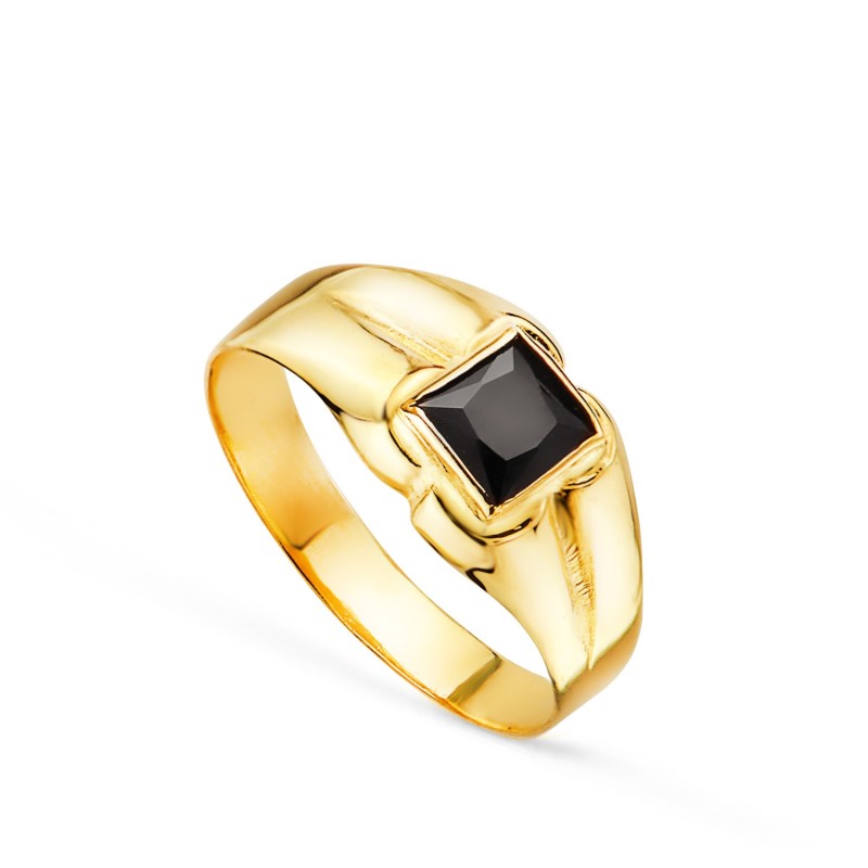 Solitario Oro Amarillo Pequeño Bebe O Meñique Circonita Negra Cuadrada 3.5mm oro 18k