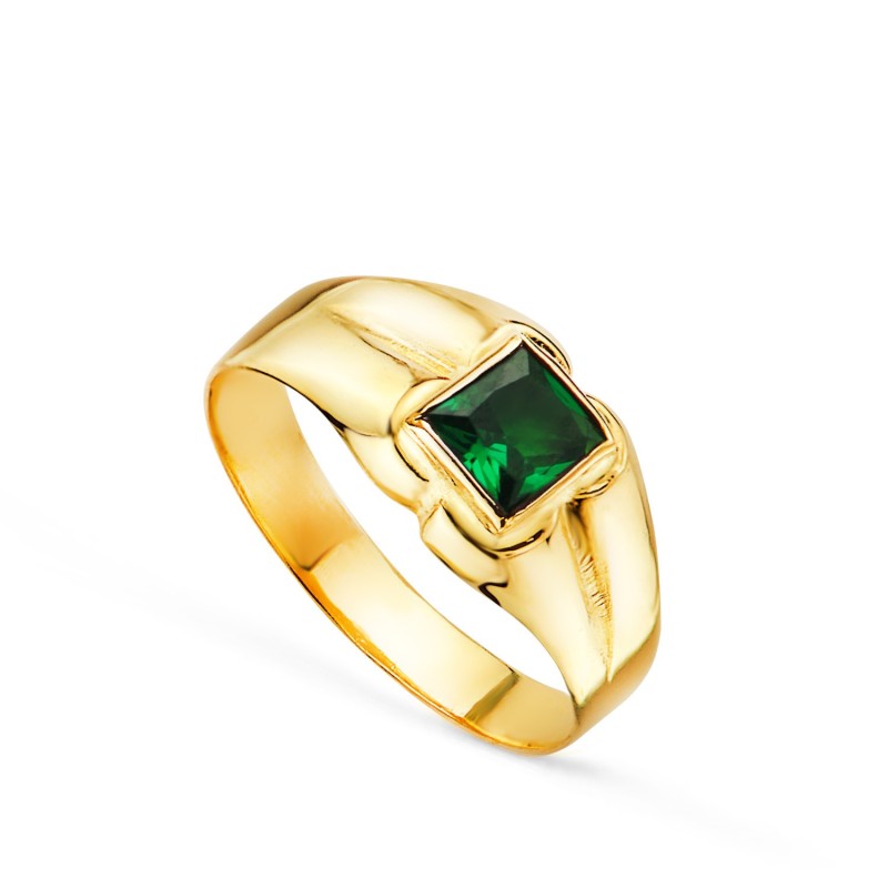 Solitario Oro Amarillo Pequeño Bebe O Meñique Circonita Verde Cuadrada 3.5mm oro 18k