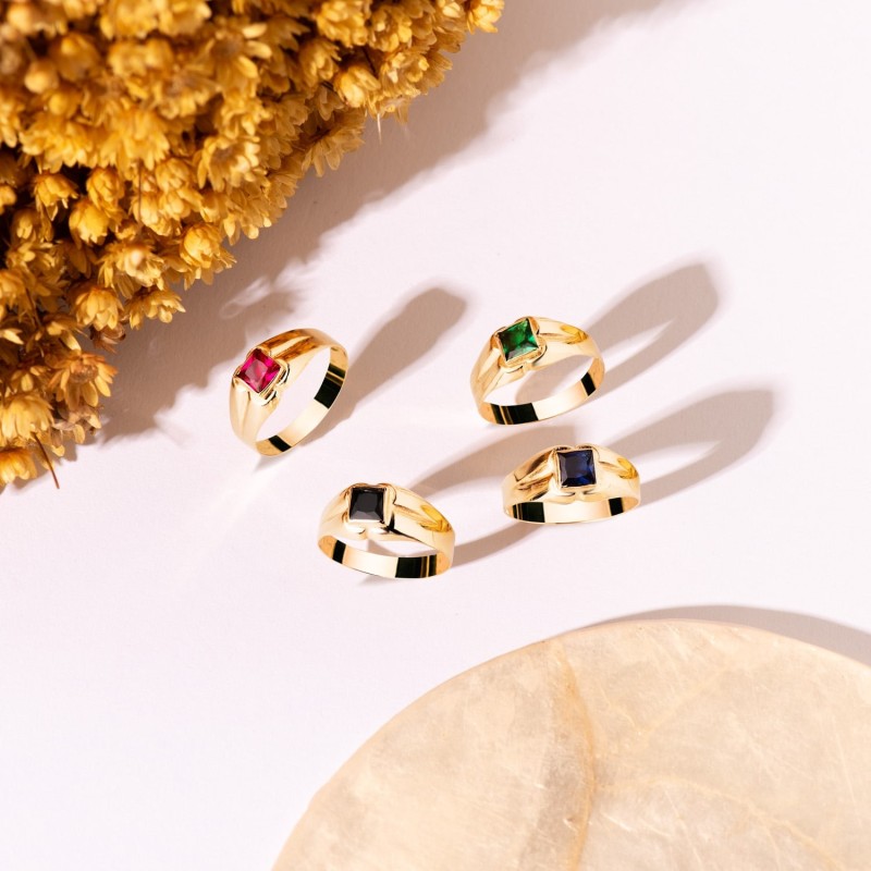 Solitario Oro Amarillo Pequeño Bebe O Meñique Circonita Verde Cuadrada 3.5mm oro 18k