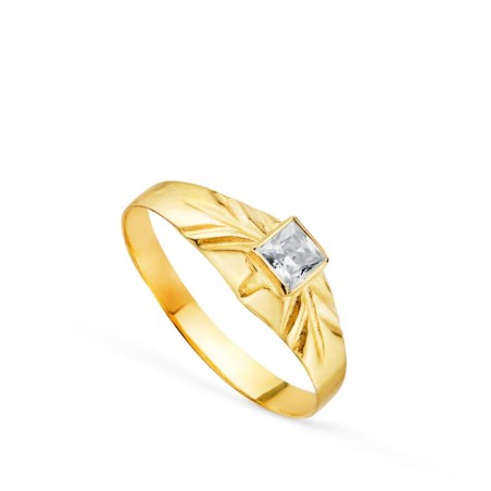 Solitario Oro Amarillo Pequeño Bebe O Meñique Circonita Blanca Cuadrada 3X3mm oro 18k