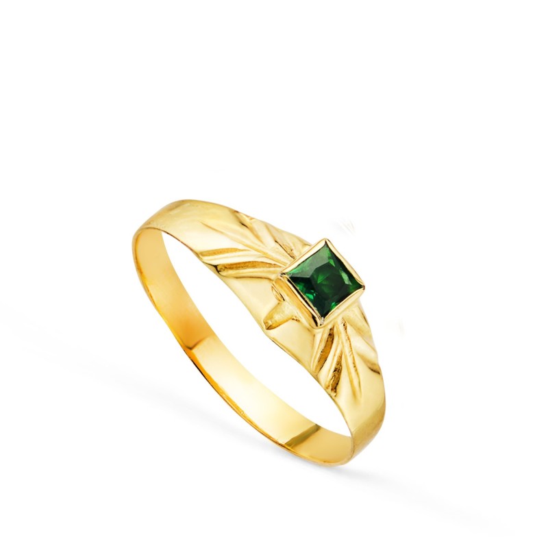 Solitario Oro Amarillo Pequeño Bebe O Meñique Circonita Verde Cuadrada 3X3mm oro 18k