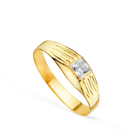 Solitario Oro Amarillo Pequeño Bebe O Meñique Circonita Blanca Cuadrada 3X3mm oro 18k