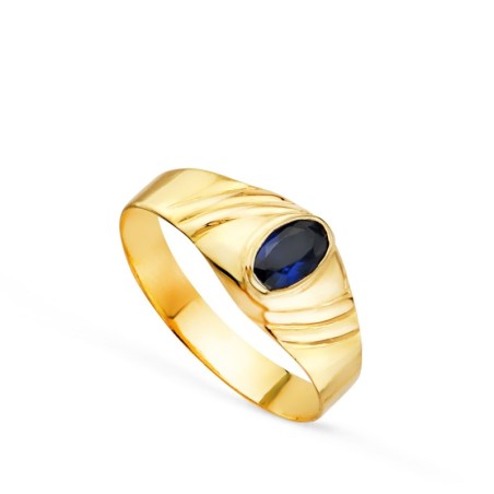 Solitario Oro Amarillo Pequeño Bebe O Meñique Circonita Azul Oval 5X3mm oro 18k