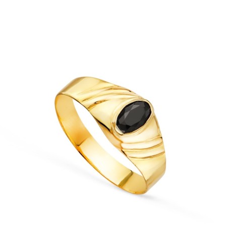 Solitario Oro Amarillo Pequeño Bebe O Meñique Circonita Negra Oval 5X3mm oro 18k