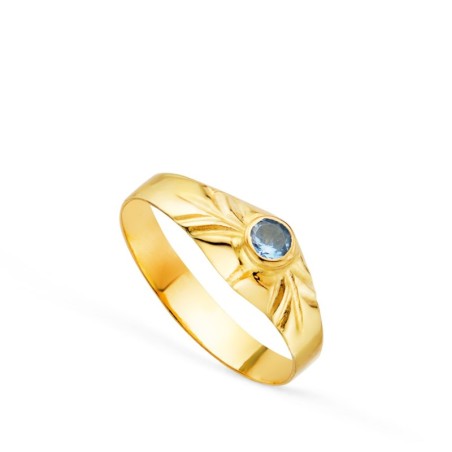 Solitario Oro Amarillo Pequeño Bebe O Meñique Circonita Aguamarina Redonda 2,5mm oro 18k