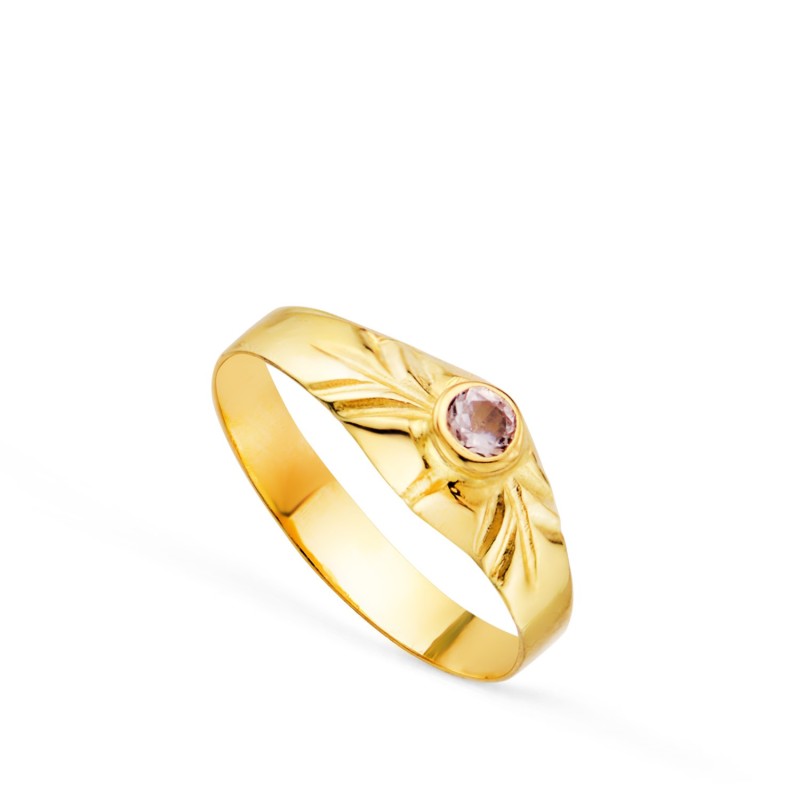 Solitario Oro Amarillo Pequeño Bebe O Meñique Circonita Rosa Redonda 2,5mm oro 18k