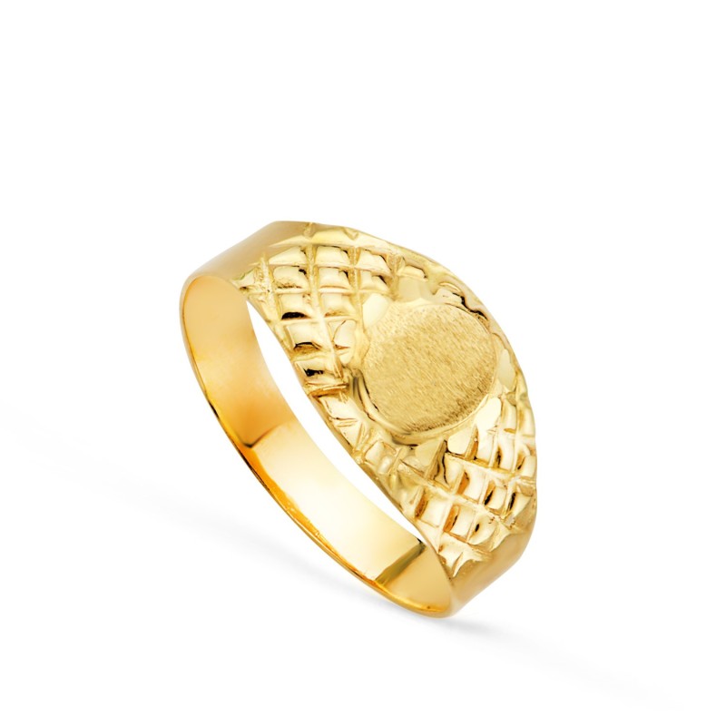 Sello Oro Amarillo Hueco Bebe O Meñique Oval Labrado Lateral. Zona Grabado 5X4 mm oro 18k