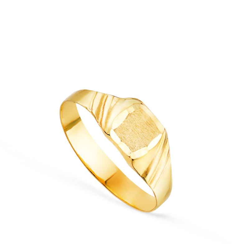 Sello Oro Amarillo Hueco Bebe O Meñique Oval Labrado Lateral. Zona Grabado 4X4 mm oro 18k