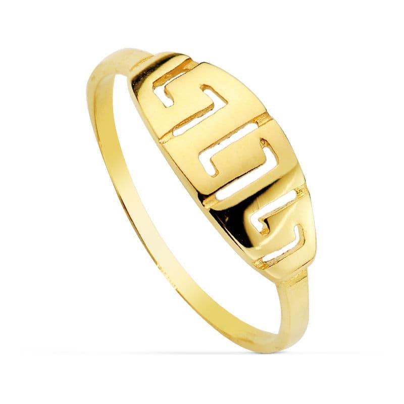 Sortija Oro Amarillo Con Motivo Calado Greca. Ancho: 6 mm oro 18k