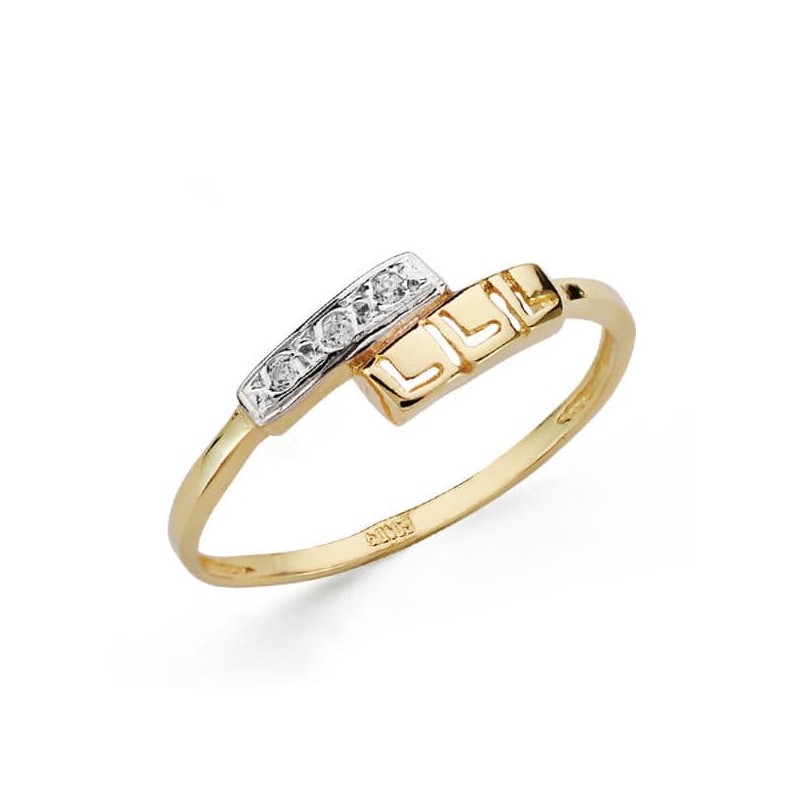 Sortija Oro Bicolor Con Motivo Calado Greca Y Circonita. Ancho: 5,5 mm oro 18k