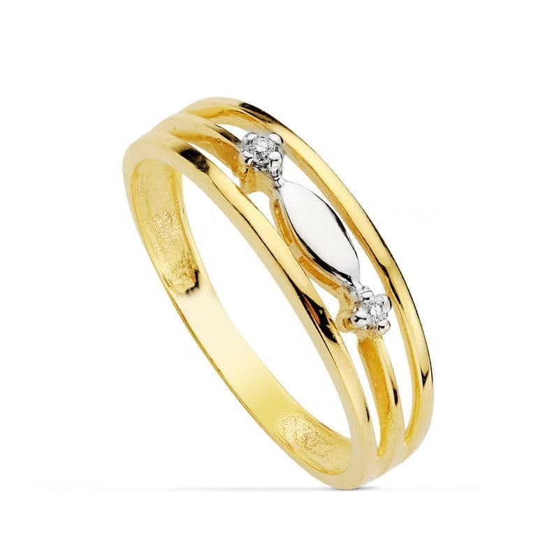 Sortija Oro Bicolor Con Motivo Oval Y Circonitas. Ancho: 4,5 mm oro 18k