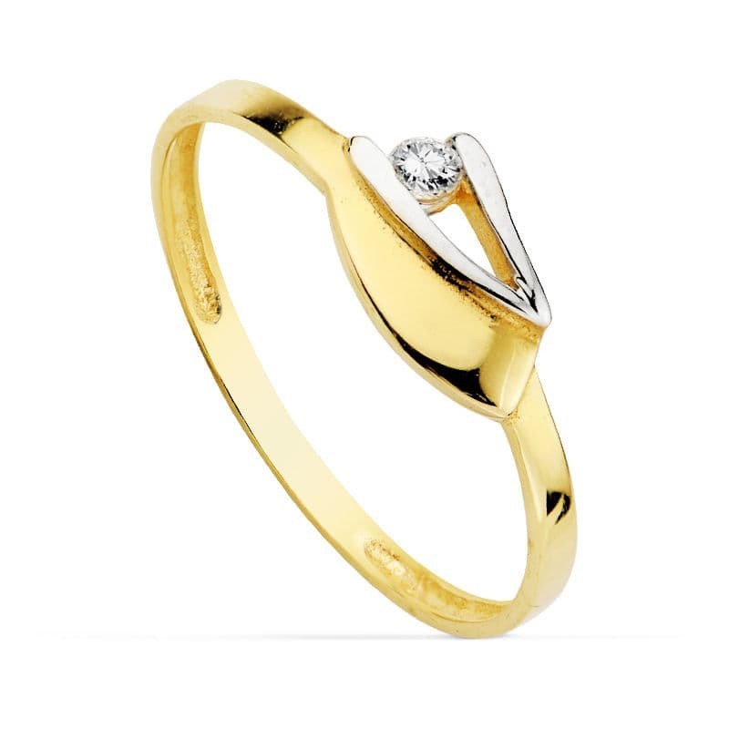 Sortija Oro Bicolor Con Motivo Y Circonita. Ancho: 6,5 mm oro 18k