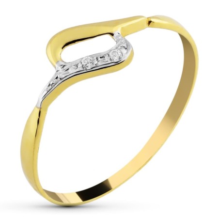 Sortija Oro Bicolor Motivo Con Circonitas. Ancho: 6,5 mm oro 18k