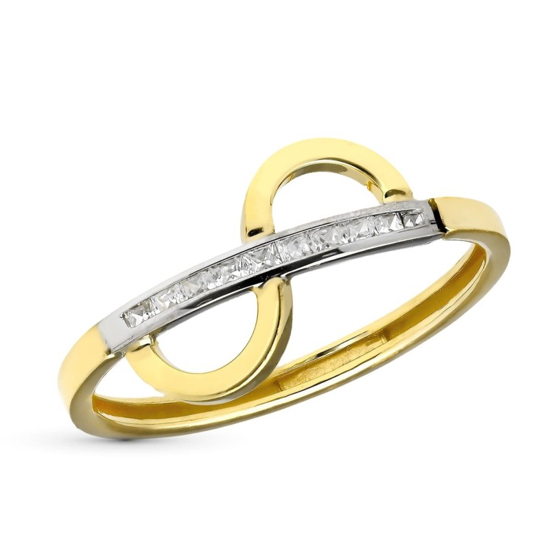 Sortija Oro Bicolor Con Circonitas Carril. Ancho 10 mm oro 18k